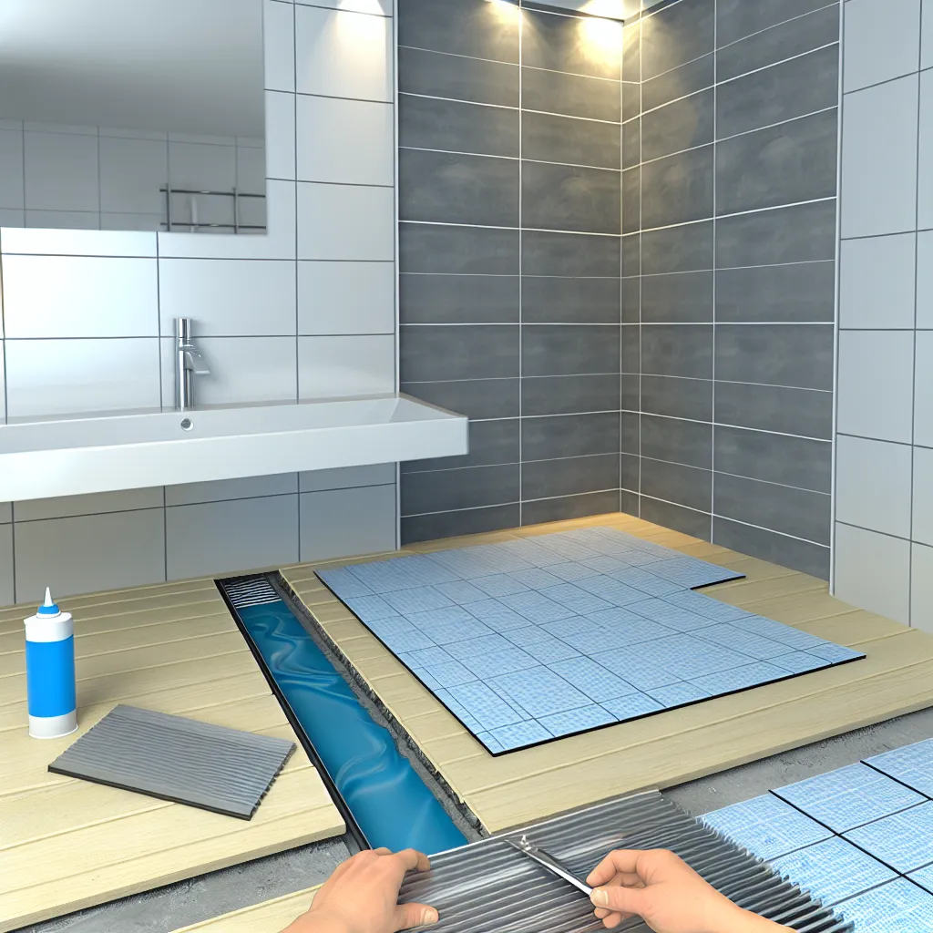 Aplicarea hidroizolatiei lichide si a benzii de etansare in jurul rigolei de dus