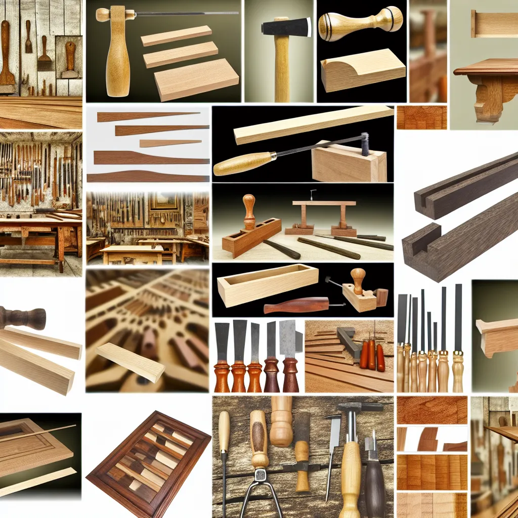 Atelier de tâmplărie lemn cu scule de mână, rindea și dălți pe un banc de lucru