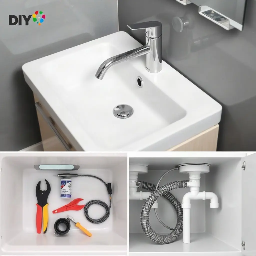 Baterie chiuvetă baie modernă montată pe lavoar ceramic alb