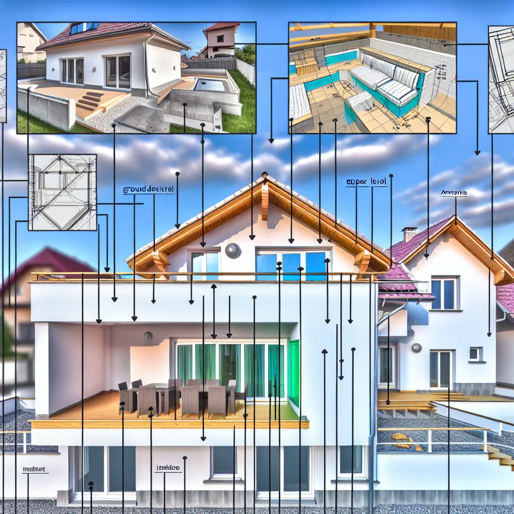 Casă modernă cu etaj și terasă spațioasă, exemplificând avantajele spațiului și vederilor panoramice.