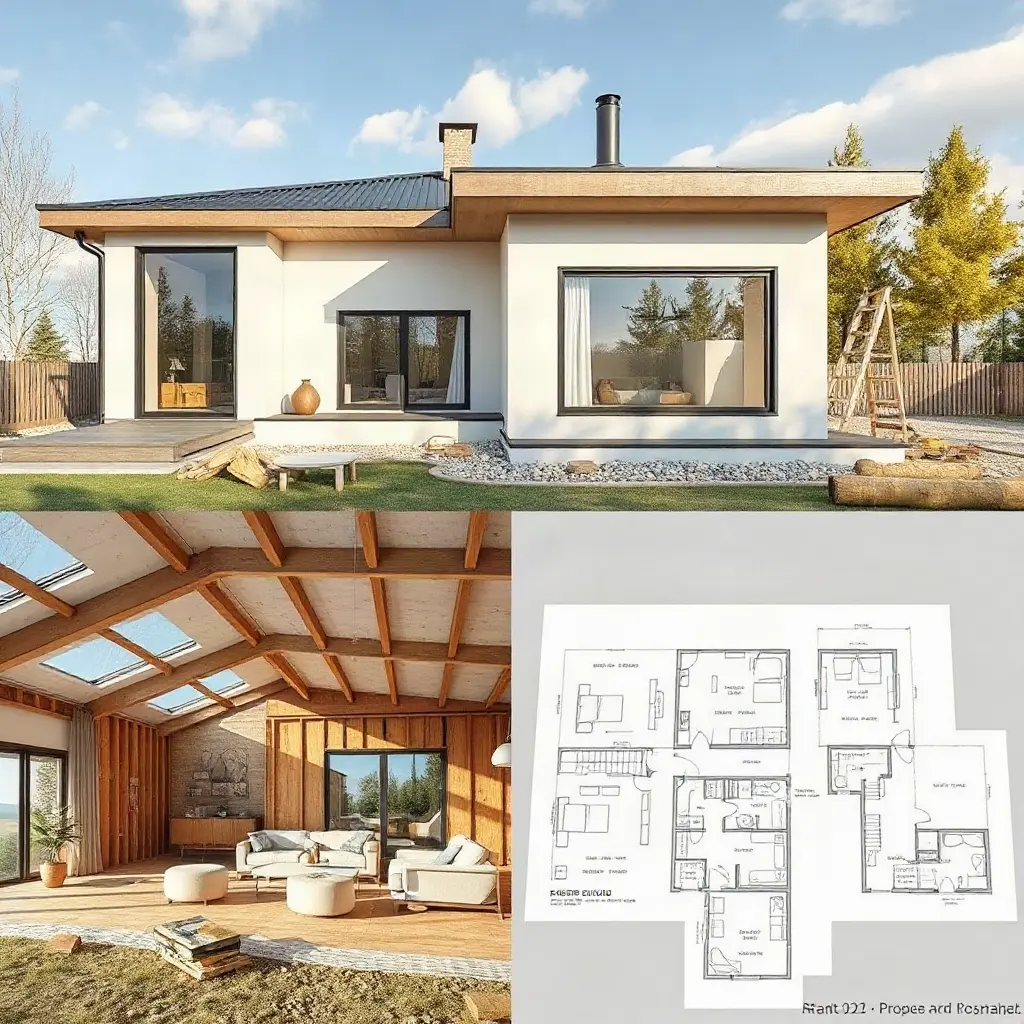 Casa modernă parter cu acoperiș plat și ferestre mari - vedere exterioară