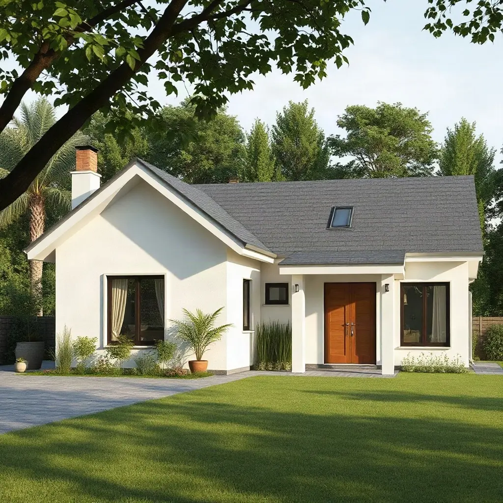 Casa moderna parter cu fatada minimalista si ferestre panoramice, model arhitectural contemporan