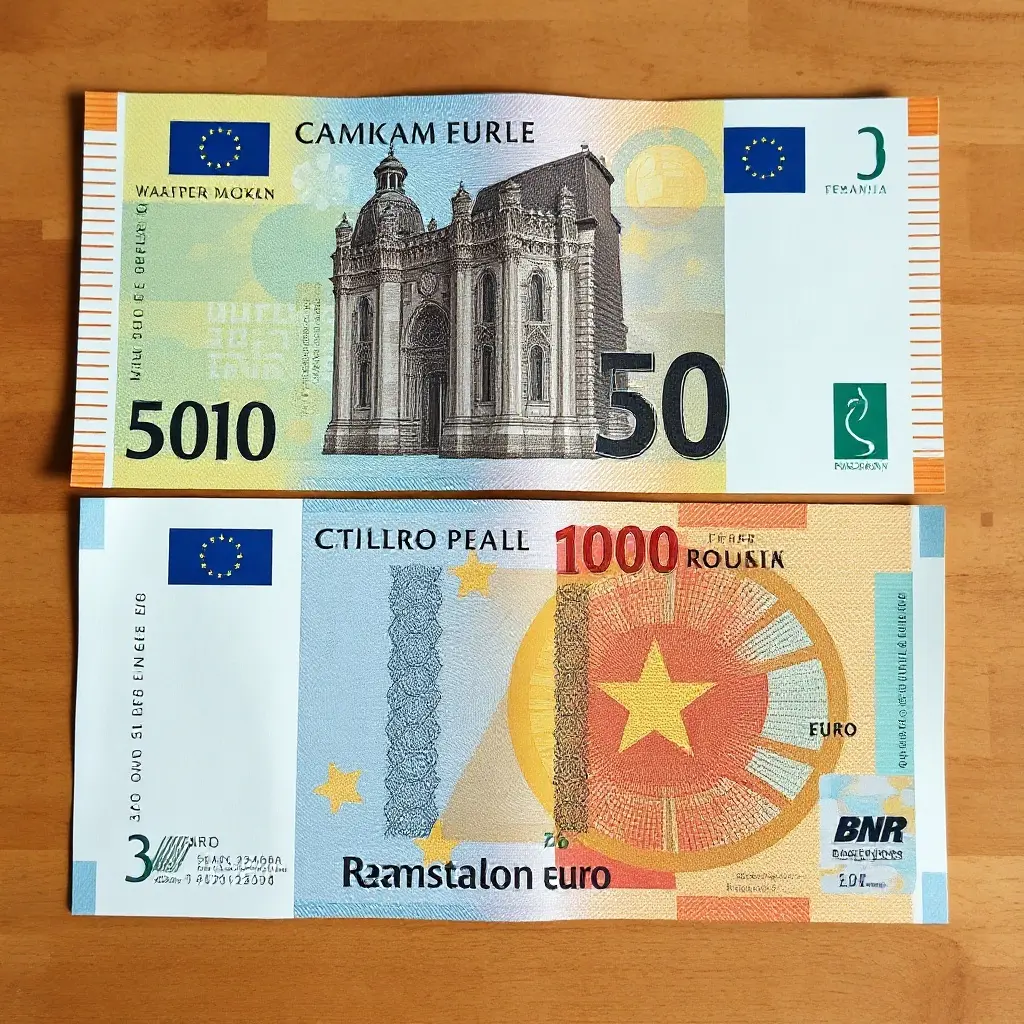 Elementele de securitate ale unei bancnote euro autentice comparate cu un fals