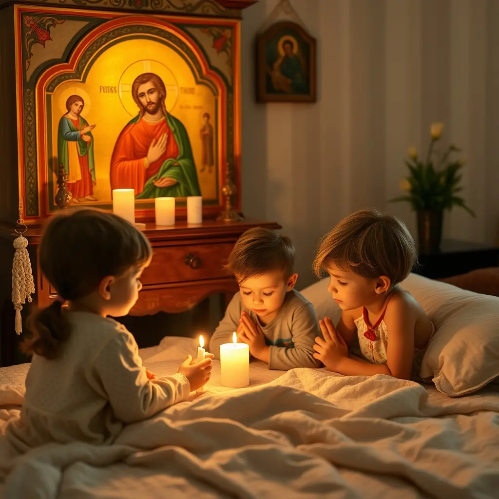 Familie română în rugăciune înainte de masă