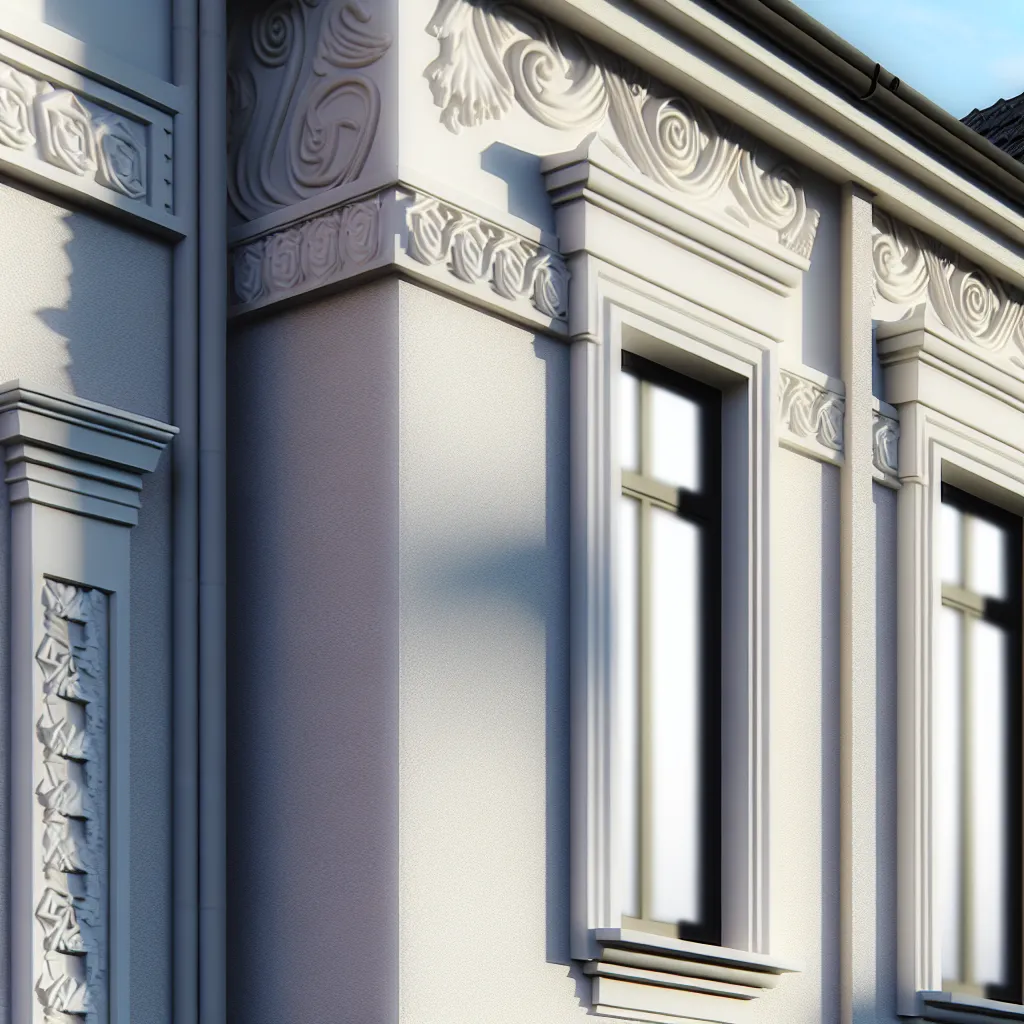 Fațadă modernă cu tencuială decorativă siliconică, exemplificând estetica și durabilitatea.