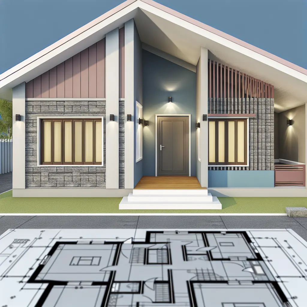 Imagine exterioară cu un proiect casa fara etaj cu 3 dormitoare, modernă și spațioasă, integrată în peisaj.