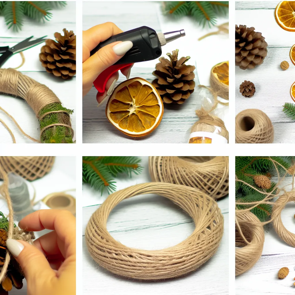 Materiale și unelte pentru decorațiuni de crăciun handmade pe un banc de lucru rustic