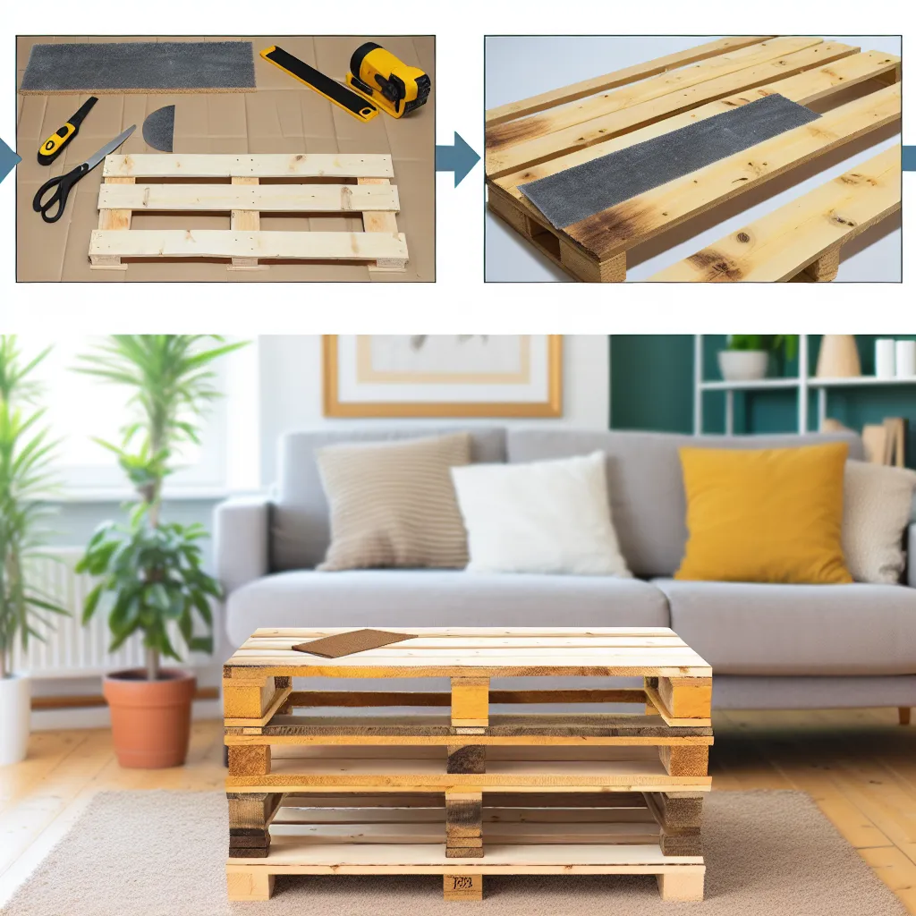 Măsuță de cafea din paleți finisată în living modern rustic