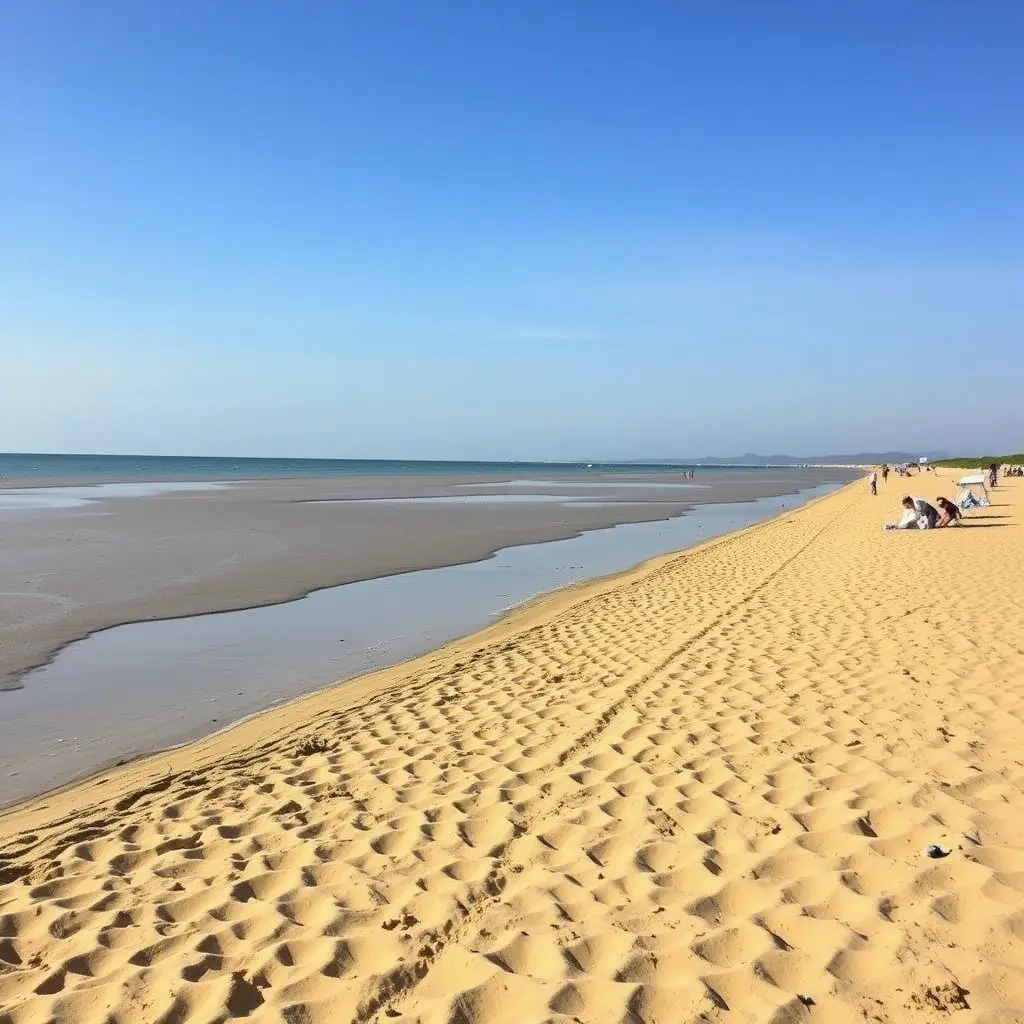 Plaja din Eforie Nord cu șezlonguri și umbrele pe nisip auriu