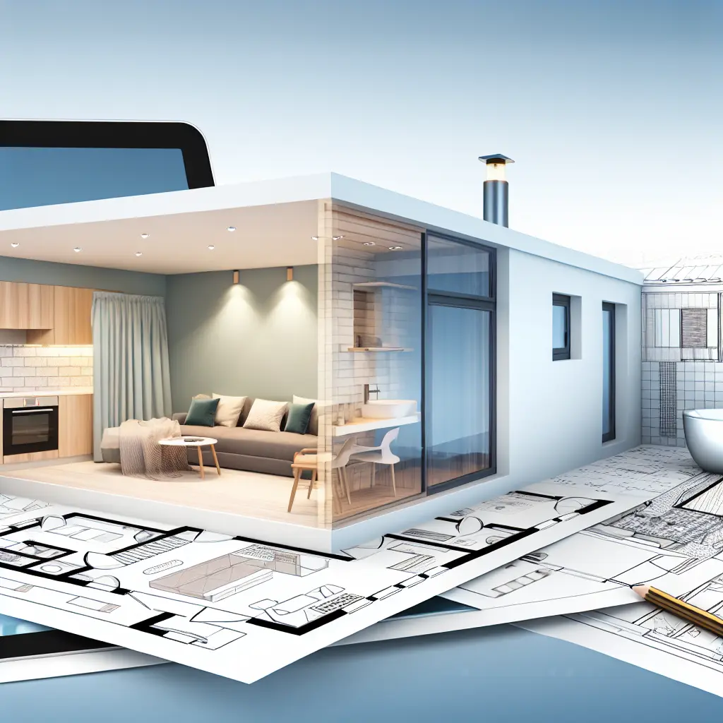 Plan schematic al unei case cu 3 dormitoare, living, baie și bucătărie