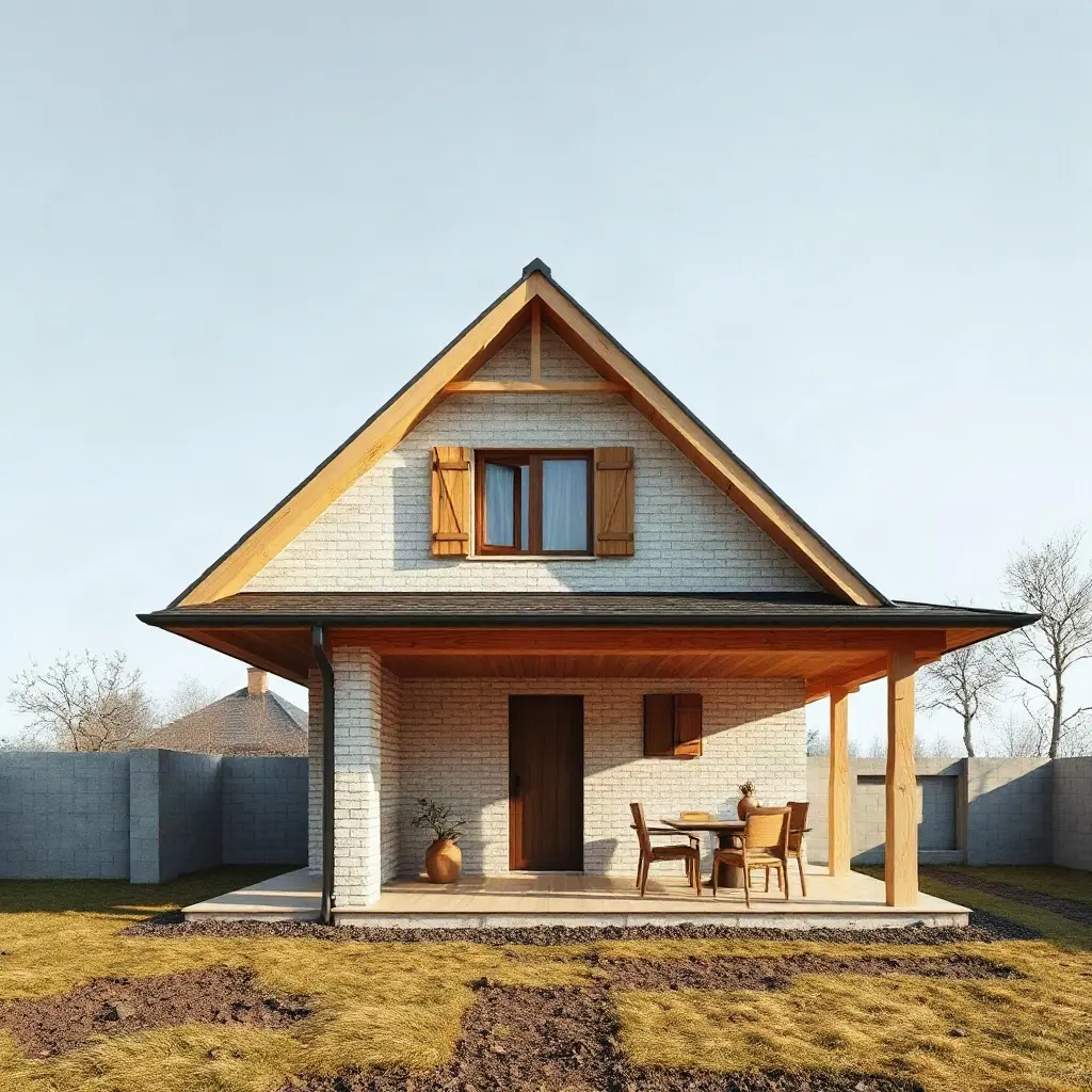 Proiect casă simplă 70 mp exterior modern cu acoperiș țiglă și grădină