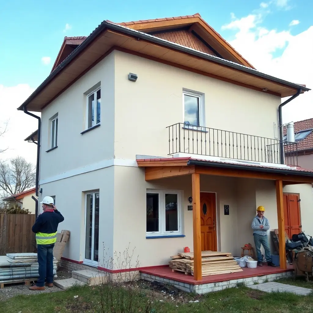 Proprietar verifică prognoza meteo în Florești înainte de a începe vopsitul fațadei