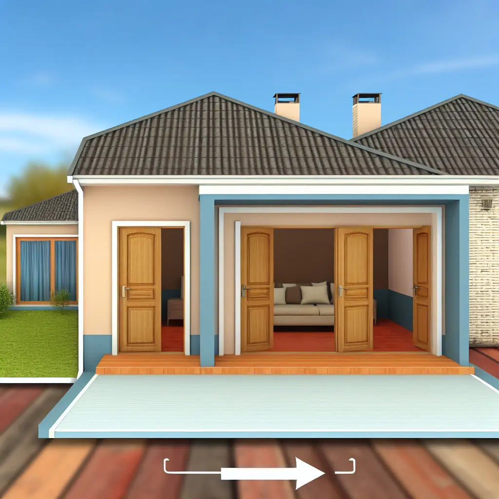 Randare 3D a unei case moderne pe un nivel cu 3 dormitoare, cu terasă și grădină.