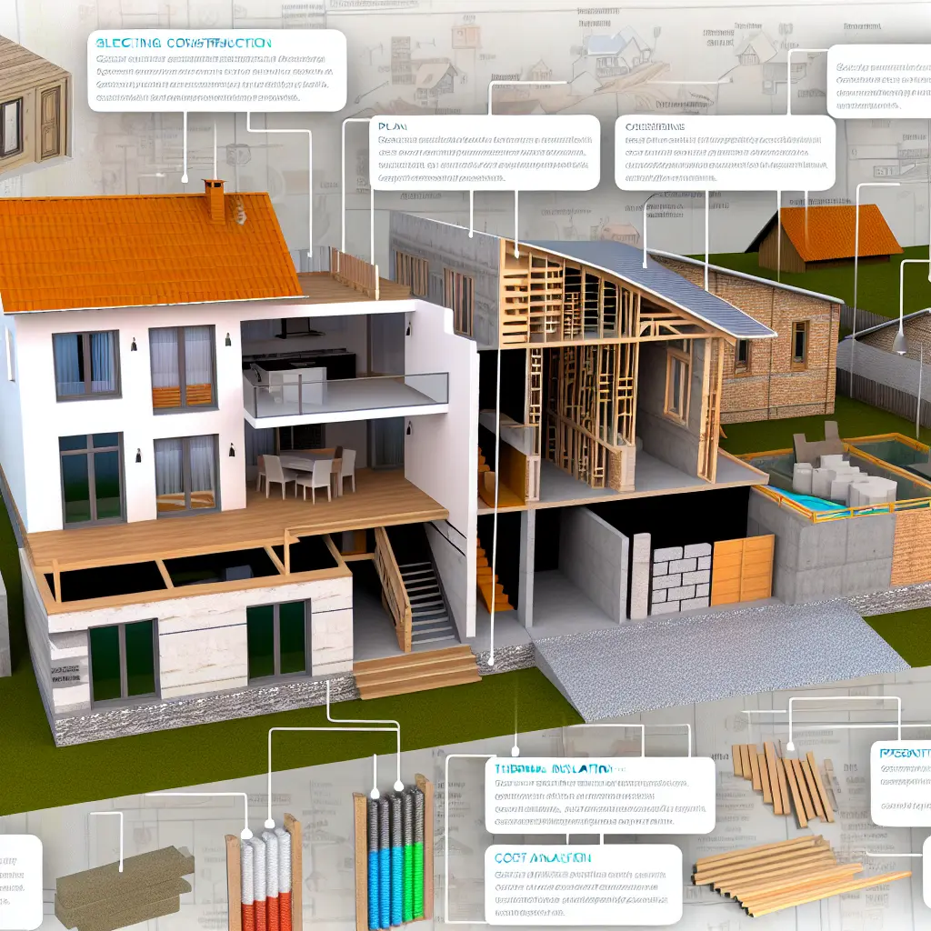 Schiță arhitecturală a unei case cu etaj, evidențiind zonele funcționale
