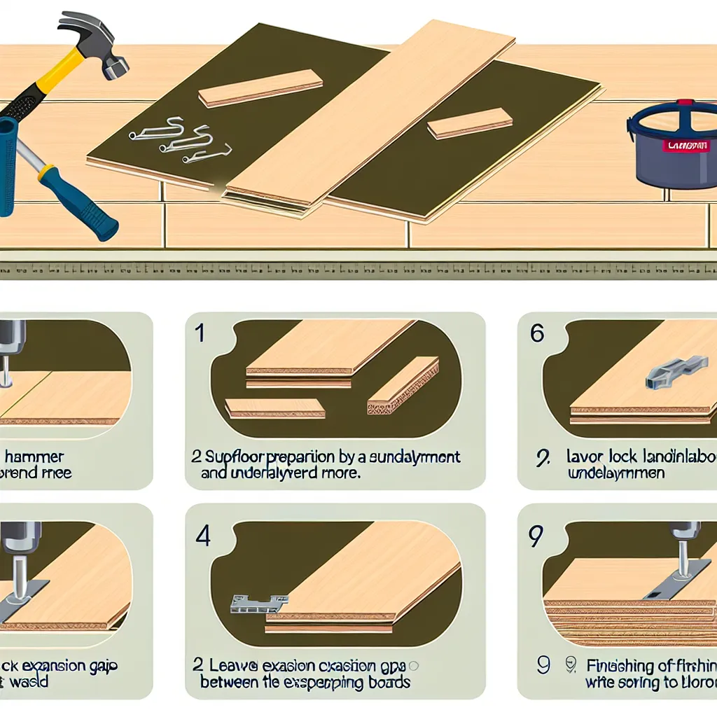 Scule necesare pentru montaj parchet laminat: pendular, ciocan, butuc și distanțiere