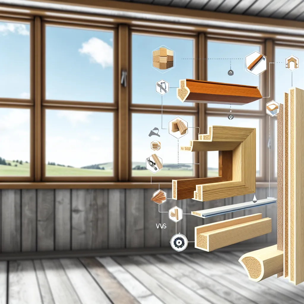 Secțiune transversală prin profil de tâmplărie lemn stratificat cu geam termopan