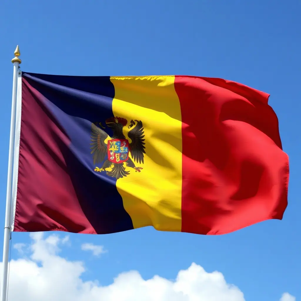 Steagul României tricolor flutură în vânt pe catarg