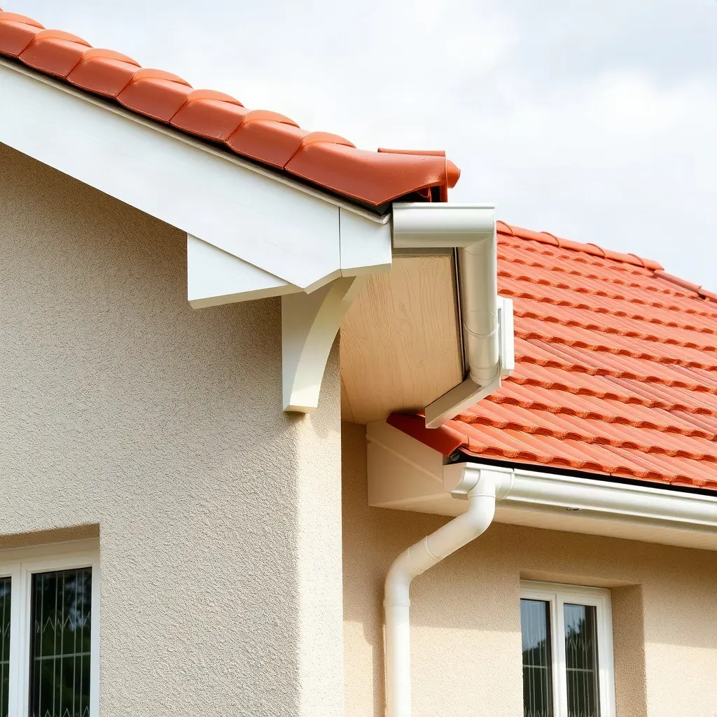 Streasina casei cu sofit PVC și jgheab montat corect pe acoperiș în pantă