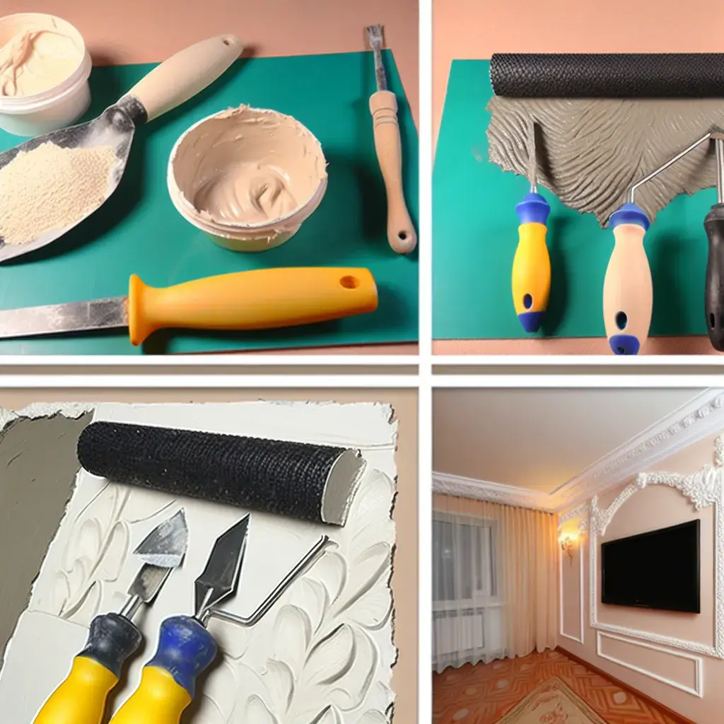 Unelte și materiale necesare pentru aplicarea tencuielii decorative bob de orez: gletieră, drâșcă, amorsă, tencuială, mixer electric.