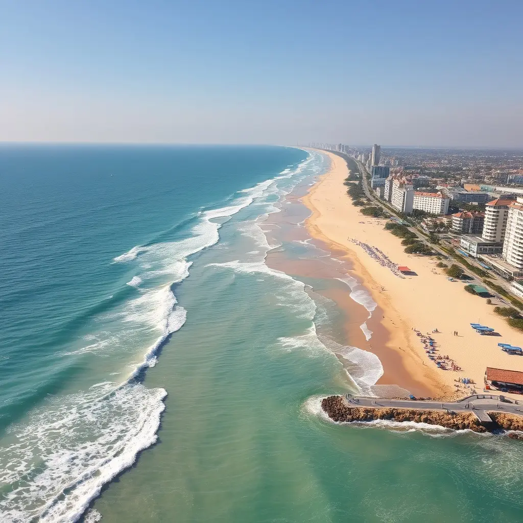 Vedere panoramică aeriană a stațiunii Mamaia pe timp de vară însorită - vremea mamaia